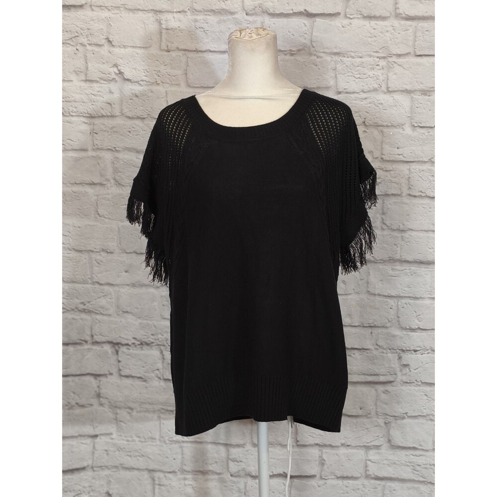 Grace Karin Black  Fringe Sweater Vest Open Knit Accent Size XL‎ Boho Western